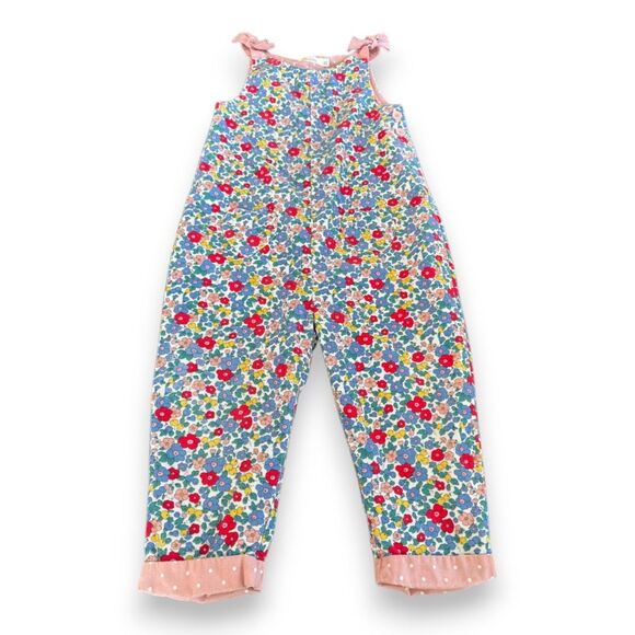 Mini Boden Liberty Floral Fine Corded Overalls 3-4Y Bows Polka Dot Lining EUC - Picture 1 of 3
